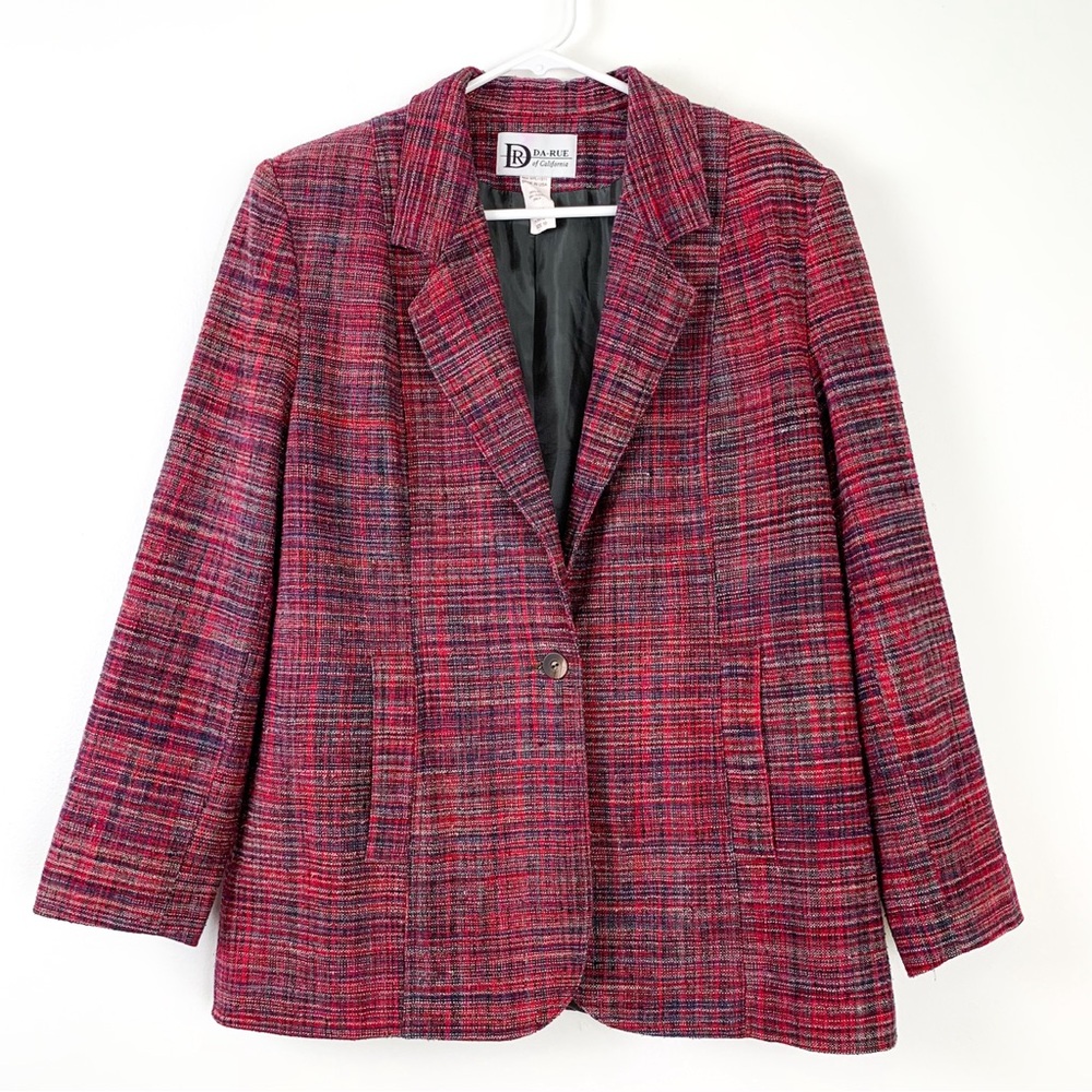 80s silk tweed blazer by Da-Rue of California, red white & blue, vintage size 10